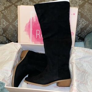 Thigh high/OTK black & cheetah print suede like boots sz 9 wide calf friendly